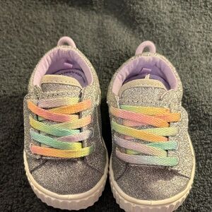 Wonder Nation baby girl sneakers silver glitter upper and rainbow-colored laces